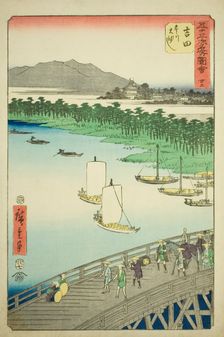 Yoshida: Great Bridge on the Toyo River (Yoshida, Toyokawa ohashi), no. 35 from the series..., 1855. Creator: Ando Hiroshige