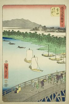 Yoshida: Great Bridge on the Toyo River (Yoshida, Toyokawa ohashi), no. 35 from the series..., 1855. Creator: Ando Hiroshige