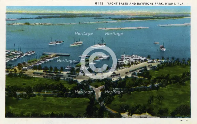Yacht basin and Bayfront Park, Miami, Florida, USA,1931. Artist: Unknown