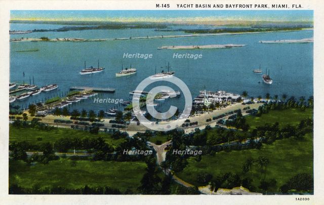 Yacht basin and Bayfront Park, Miami, Florida, USA,1931. Artist: Unknown