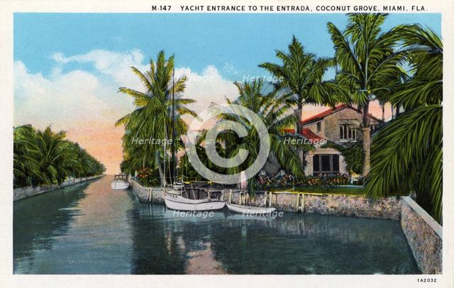 Yacht entrance to the Entrada, Coconut Grove, Miami, Florida, USA, 1931. Artist: Unknown
