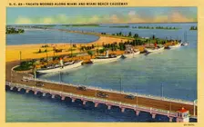 Yachts moored along the Miami and Miami Beach Causeway, Florida, USA, 1934