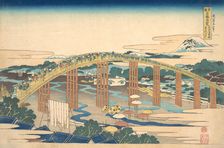 Yahagi Bridge at Okazaki on the Tokaido (Tokaido Okazaki Yahagi no hashi), from the se..., ca. 1830. Creator: Hokusai