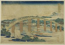Yahagi Bridge at Okazaki on the Tokaido (Tokaido Okazaki Yahagi no hashi), from the..., c. 1833/34. Creator: Hokusai