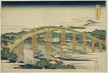 Yahagi Bridge at Okazaki on the Tokaido (Tokaido Okazaki Yahagi no hashi), from the..., c. 1833/34. Creator: Hokusai