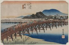 Yahagi Bridge at Okazaki (Station 39), From the series Fifty-Three Stations of the Tokaido, 1833. Creator: Ando Hiroshige (Japanese, 1797-1858)