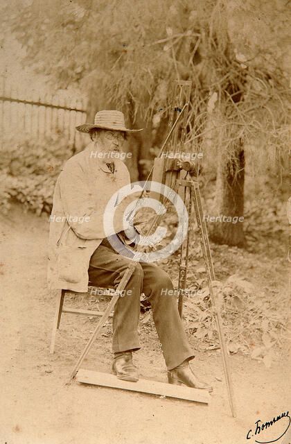 Yakov Polonsky, Russian poet, working at an easel, c1890. Artist: Sergei Dmitrievich Botkin