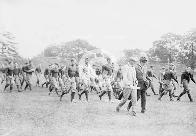 Yale Squad coming on field, Bomeisler, Spalding, Mack, Dr. Bull, between c1910 and c1915. Creator: Bain News Service.