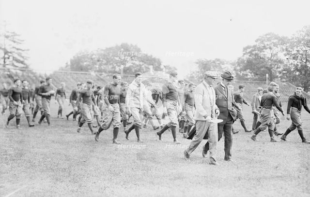Yale Squad coming on field, Bomeisler, Spalding, Mack, Dr. Bull, between c1910 and c1915. Creator: Bain News Service.