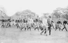 Yale Squad coming on field, Bomeisler, Spalding, Mack, Dr. Bull, between c1910 and c1915. Creator: Bain News Service