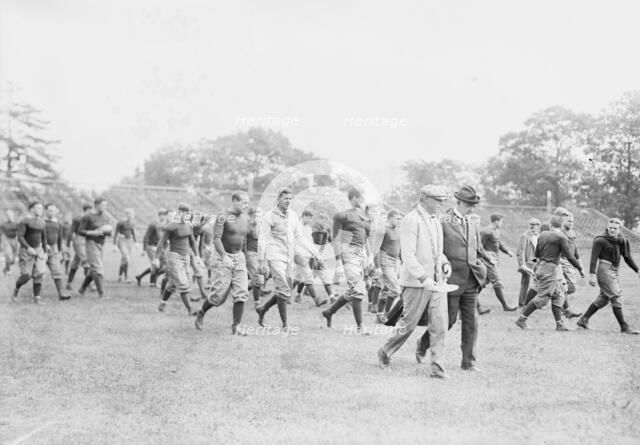 Yale Squad coming on field, Bomeisler, Spalding, Mack, Dr. Bull, between c1910 and c1915. Creator: Bain News Service.