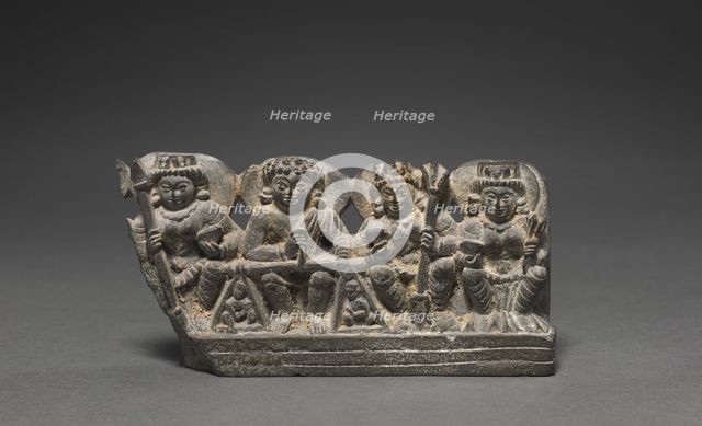Yama as Dharma, the Judge of the Deceased with His Consorts (minature stele), 800s. Creator: Unknown.