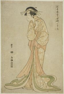 Yamatoya: Iwai Hanshiro IV as Okaru, from the series "Portraits of Actors on Stage...", 1795. Creator: Utagawa Toyokuni I