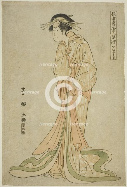 Yamatoya: Iwai Hanshiro IV as Okaru, from the series "Portraits of Actors on Stage...", 1795. Creator: Utagawa Toyokuni I.