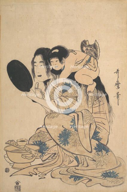 Yamauba blackening Her teeth and Kintoki, ca. 1795. Creator: Kitagawa Utamaro.