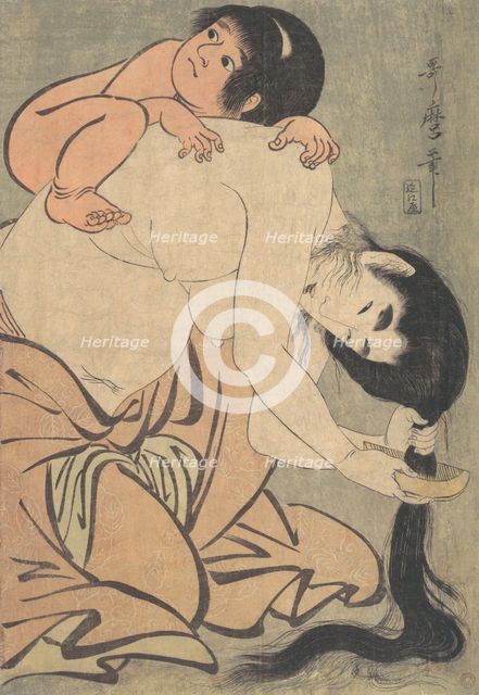 Yamauba Combing Her Hair, and Kintoki, ca. 1801. Creator: Kitagawa Utamaro.