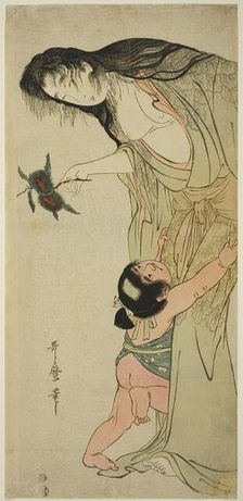 Yamauba Holding Chestnuts while Kintaro Reaches for Them, Japan, c. 1804/05. Creator: Kitagawa Utamaro