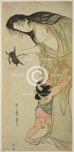 Yamauba Holding Chestnuts while Kintaro Reaches for Them, Japan, c. 1804/05. Creator: Kitagawa Utamaro.