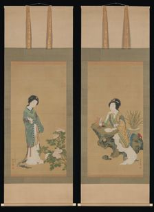 Yanji with Orchids and Yang Guifei with Peonies, 1785. Creator: Genki
