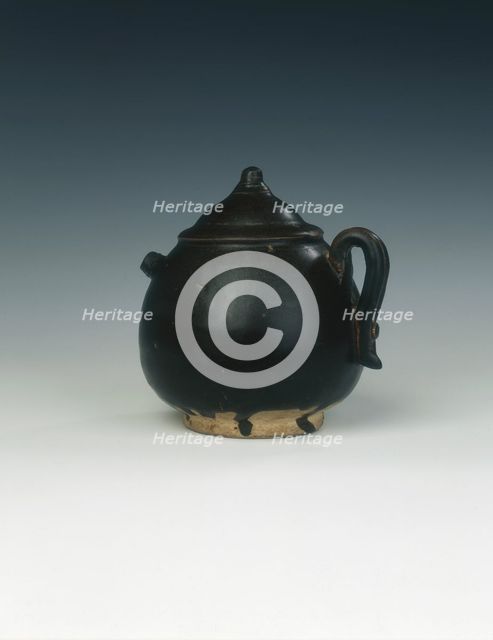 Yaozhou black glazed Cadogan pot, Jin dynasty, China, 1127-1234. Creator: Unknown.