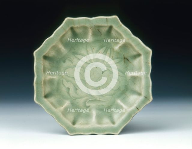 Yaozhou hexagonal celadon dish with lotus, late Northern Song-Jin dynasty, China, 1050-1150. Artist: Unknown