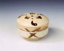 Yaozhou stoneware covered box, late Tang dynasty, China, 9th century. Creator: Unknown