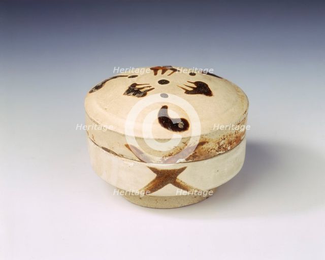 Yaozhou stoneware covered box, late Tang dynasty, China, 9th century. Creator: Unknown.