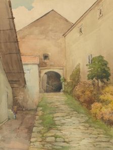 Yard with cobbled path, 1923-1928. Creator: Ludovit Cordak