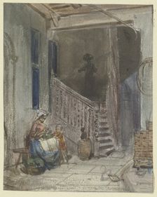 Yard with staircase, 19th century. Creator: Philipp Rumpf