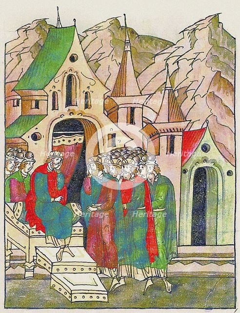 Yaropolk of Kiev calls his brothers to reconcile. (From the Illuminated Compiled Chronicle), Second  Artist: Anonymous  