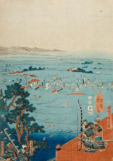 Yasuhiro Surveying his Army being Washed Away (image 1 of 3), c1850. Creator: Utagawa Yoshitora
