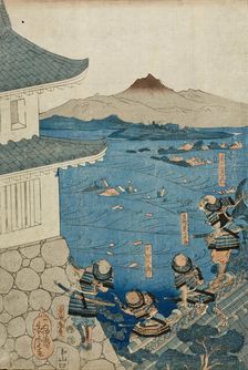 Yasuhiro Surveying his Army being Washed Away (image 2 of 3), c1850. Creator: Utagawa Yoshitora