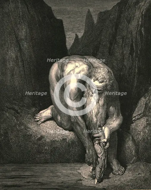 'Yet in the abyss, that Lucifer with Judas low ingulfs, lightly he placed us', c1890. Creator: Gustave Doré.