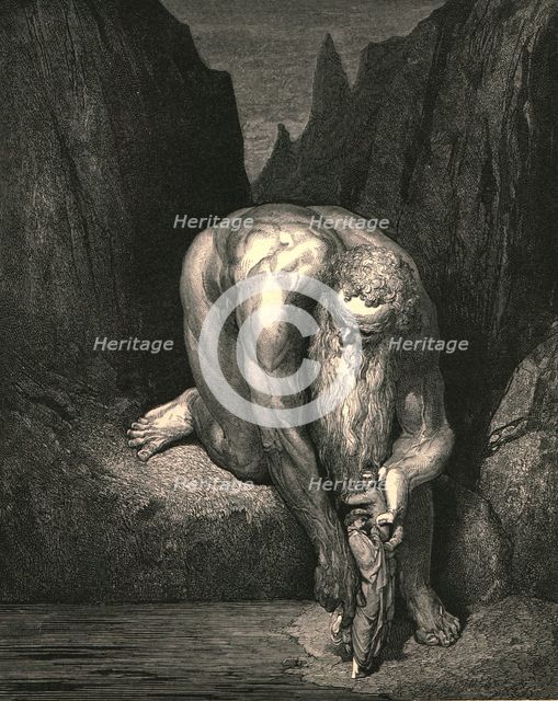 'Yet in the abyss, that Lucifer with Judas low ingulfs, lightly he placed us', c1890. Creator: Gustave Doré.