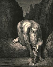 Yet in the abyss, that Lucifer with Judas low ingulfs, lightly he placed us c1890. Creator: Gustave Doré