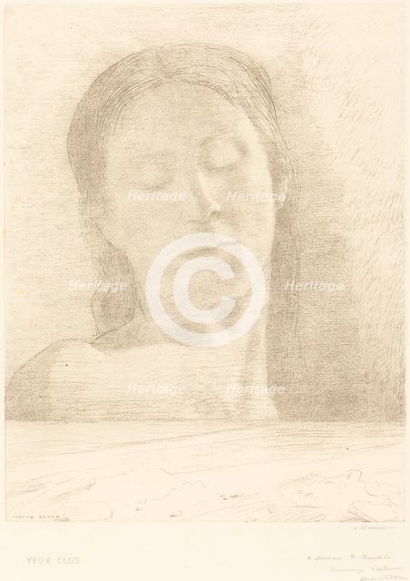 Yeux Clos (Closed Eyes), 1890. Creator: Odilon Redon.