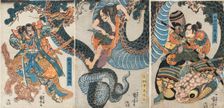 Yegara Heita Tanenaga, Izumi Kojiro Chikahira and Wada Kojiro Yoshishige battling a giant python