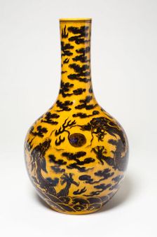 Yellow and Brown-Enameled Dragon Bottle Vase, Qing dynasty, Kangxi period (1662-1722). Creator: Unknown
