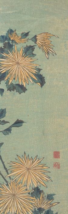 Yellow Chrysanthemums on a Blue Ground, ca. 1825. Creator: Hokusai