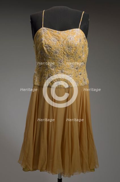 Yellow cocktail dress designed by Don Loper and worn by Ella Fitzgerald, 1950s. Creator: Unknown.
