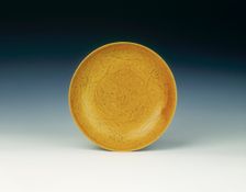 Yellow glazed dish, Late Ming dynasty, China, 17th century. Creator: Unknown