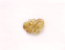 Yellow jade pointed pendant with kui dragons, Western Han dynasty, China, 206 BC-8. Creator: Unknown