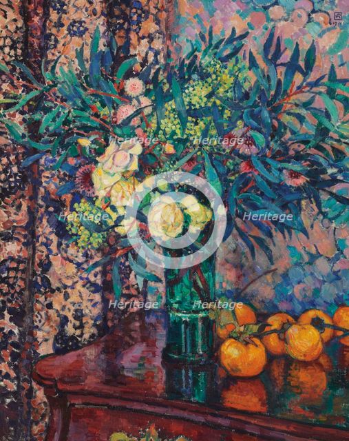Yellow roses, persimmons and mimosas, 1911. Creator: Rysselberghe, Théo van (1862-1926).