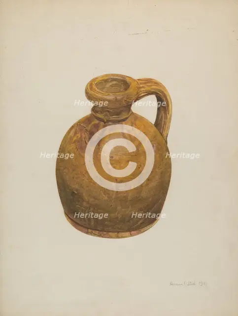 Yellow Stoneware Jug, 1941. Creator: Herman O. Stroh.