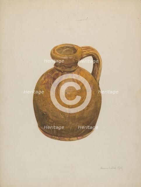 Yellow Stoneware Jug, 1941. Creator: Herman O. Stroh.