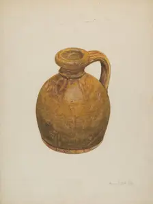 Yellow Stoneware Jug, 1941. Creator: Herman O. Stroh