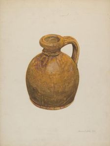 Yellow Stoneware Jug, 1941. Creator: Herman O. Stroh