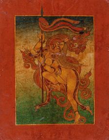 Yellow Yami (?) with Spear, Nyingmapa Buddhist or Bon Ritual Card, 18th-19th century. Creator: Unknown