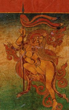 Yellow Yami (?) with Spear, Nyingmapa Buddhist or Bon Ritual Card, 18th-19th century. Creator: Unknown