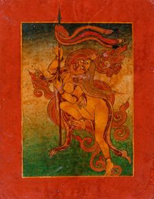 Yellow Yami (?) with Spear, Nyingmapa Buddhist or Bon Ritual Card, 18th-19th century. Creator: Unknown